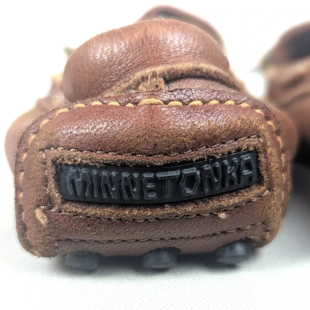 Minnetonka Leather Driving Moccasins Brown Loafers Slip On Driver 10.5